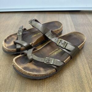Birkenstock Mayari Golden Brown Birko-flor Toe Loop Slide Sandals Size 39
